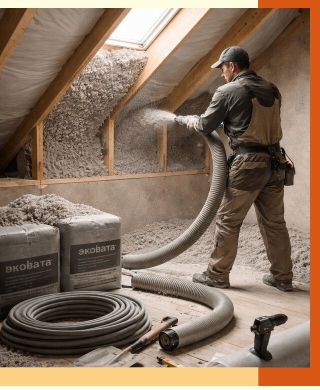 Утепление мансарды эковатой в Копейске от 2258 руб/м2 — монтаж, задувка, цена | ТепломастерКпс