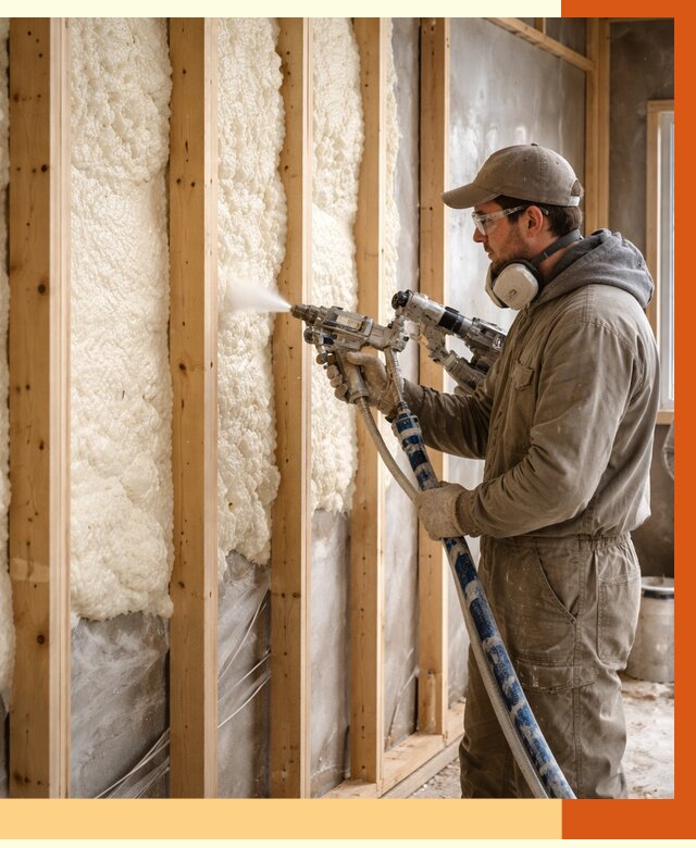 Утепление каркасной стены ППУ в Копейске от 4362 руб./м2 под ключ | ТепломастерКпс