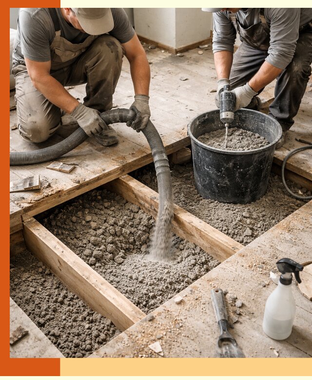 Заполнение пустот пола в Копейске полиуретаном и пенополистиролом