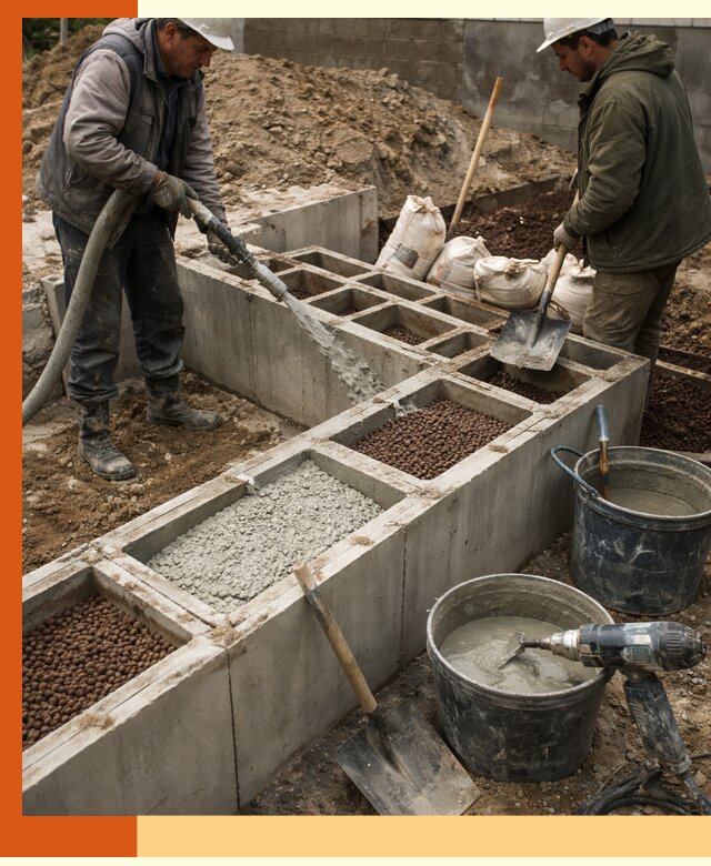 Заполнение полостей фундамента в Копейске герметичным утеплением и повышением прочности